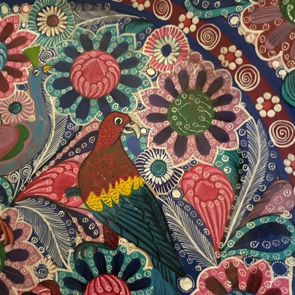 Vibrant Floral Ceramic Plate with Bird Motif